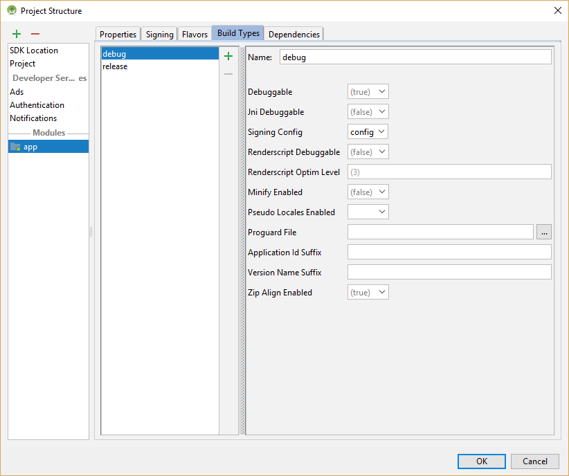 Android Studio Build Types