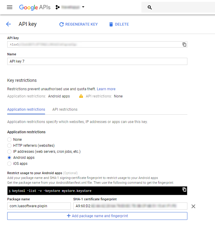 Google Api Android Credentials