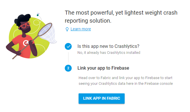 Firebase Console - Crashlytics Link Step 02