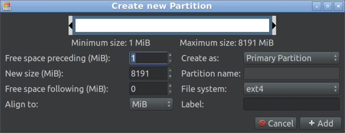 GParted new partition