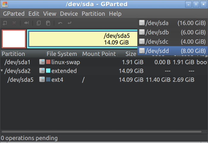 GParted select disk