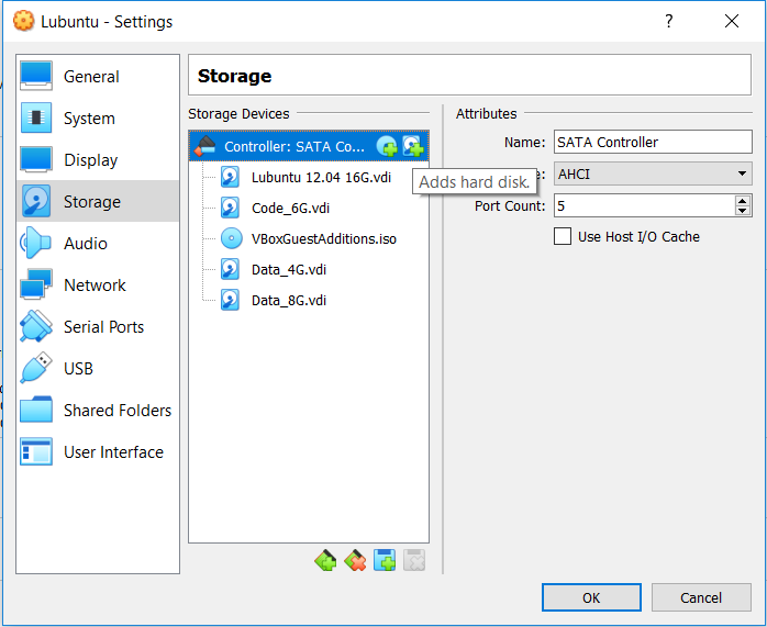 Virtualbox add harddisk